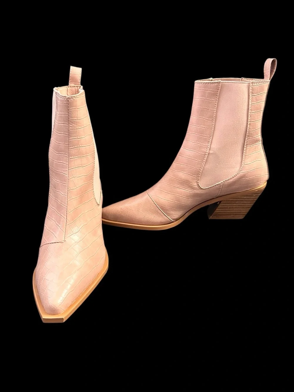 Bilini Croc-Embossed Western Ankle Boots – Size 10 Nude/Blush